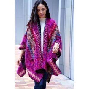 SHIRALEAH DORA CAPE Bright vibrant crocheted colors oversized shawl cardigan NWT